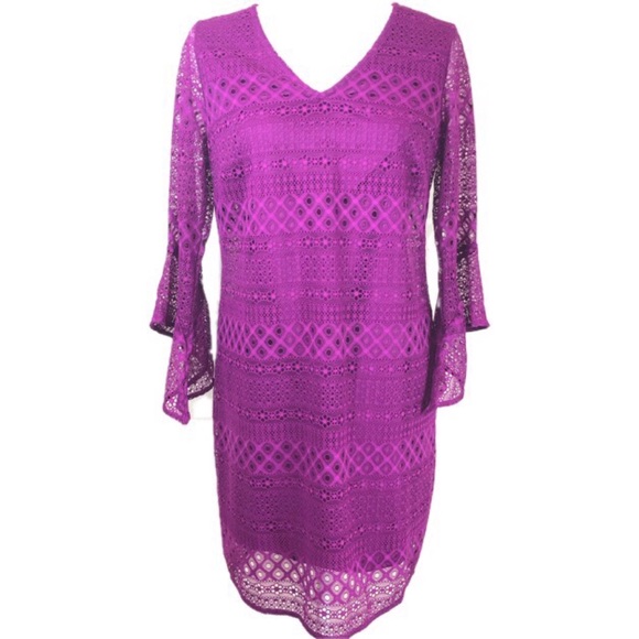 NWT Alfani Magenta Sheath Lace Dress - Picture 1 of 7